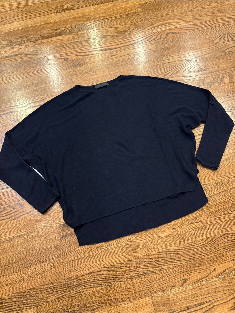 Zara wool silk blend Women's Navy Blue Crewneck Sweater, s